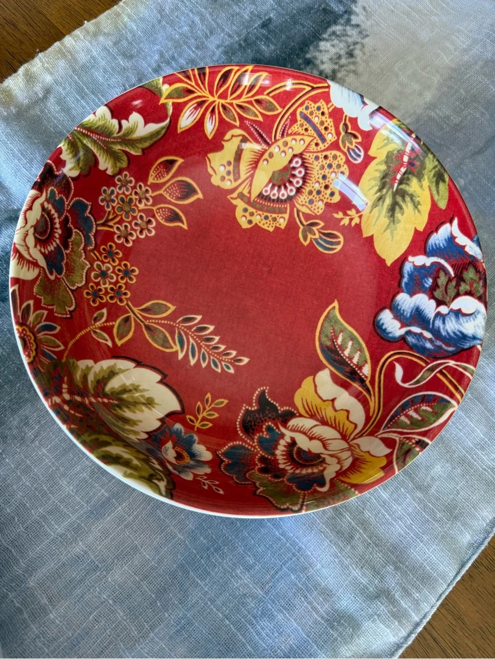 Set of 2 bowls Williams Sonoma Fleur Red Spanish flower Vibrant 8”